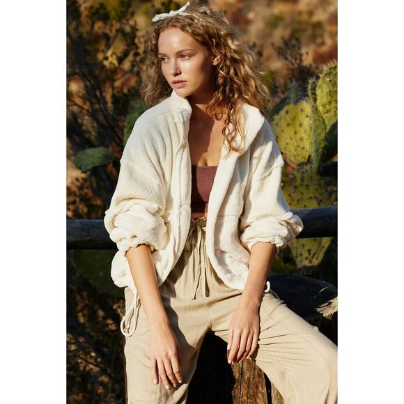 Free People Adventure Awaits White Fleece Full Zip Jacket - Picture 1 of 7